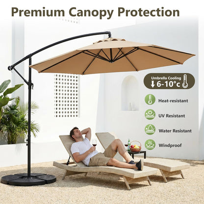 MAKE CHANGES 10FT Patio Umbrella, Cantilever Outdoor Umbrella with 360° Rotation & Tilt Adjustment, Offset Patio Umbrella with UV-Resistant Waterproof Canopy for Backyard, Pool, Garden, Khaki