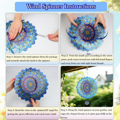 Katinyos 3D Wind Spinner, 12 inch 3D Kinetic Metal Garden Spinners, Rustproof Metal Garden Decor Yard Art, Wind Sculptures Ideal Gift for Homeowners & Garden Lovers