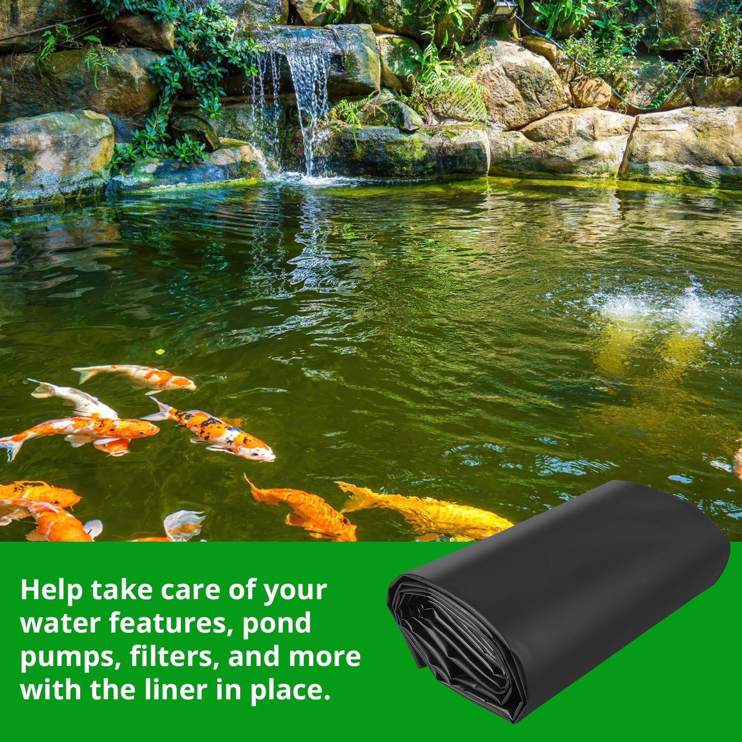 IDEALHOUSE HDPE Pond Liner, 10 x 13 ft, 20 Mil, UV and Puncture Resistant, Easy-Cut Flexible Liner for Koi Ponds, Waterfalls, and Water Gardens, Black