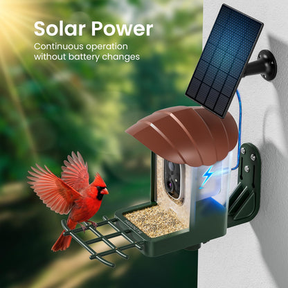 HEAPETS Bird Feeder with Camera Solar Powered, 4K UHD Video, AI Bird Recognition, Auto Capture with Instant Notifications, IP65 Weatherproof, Gifts for Seniors Bird Watchers, Brown