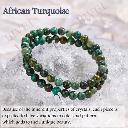 Bivei African Turquoise - Evolution - 6mm Beaded Bracelets for Women Handmade Semi Precious Natural Stone Stretch Elastic Jewelry for Women Yoga Protection Gifts Small