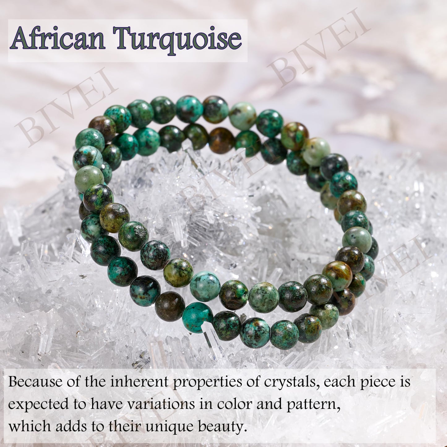 Bivei African Turquoise - Evolution - 6mm Beaded Bracelets for Women Handmade Semi Precious Natural Stone Stretch Elastic Jewelry for Women Yoga Protection Gifts