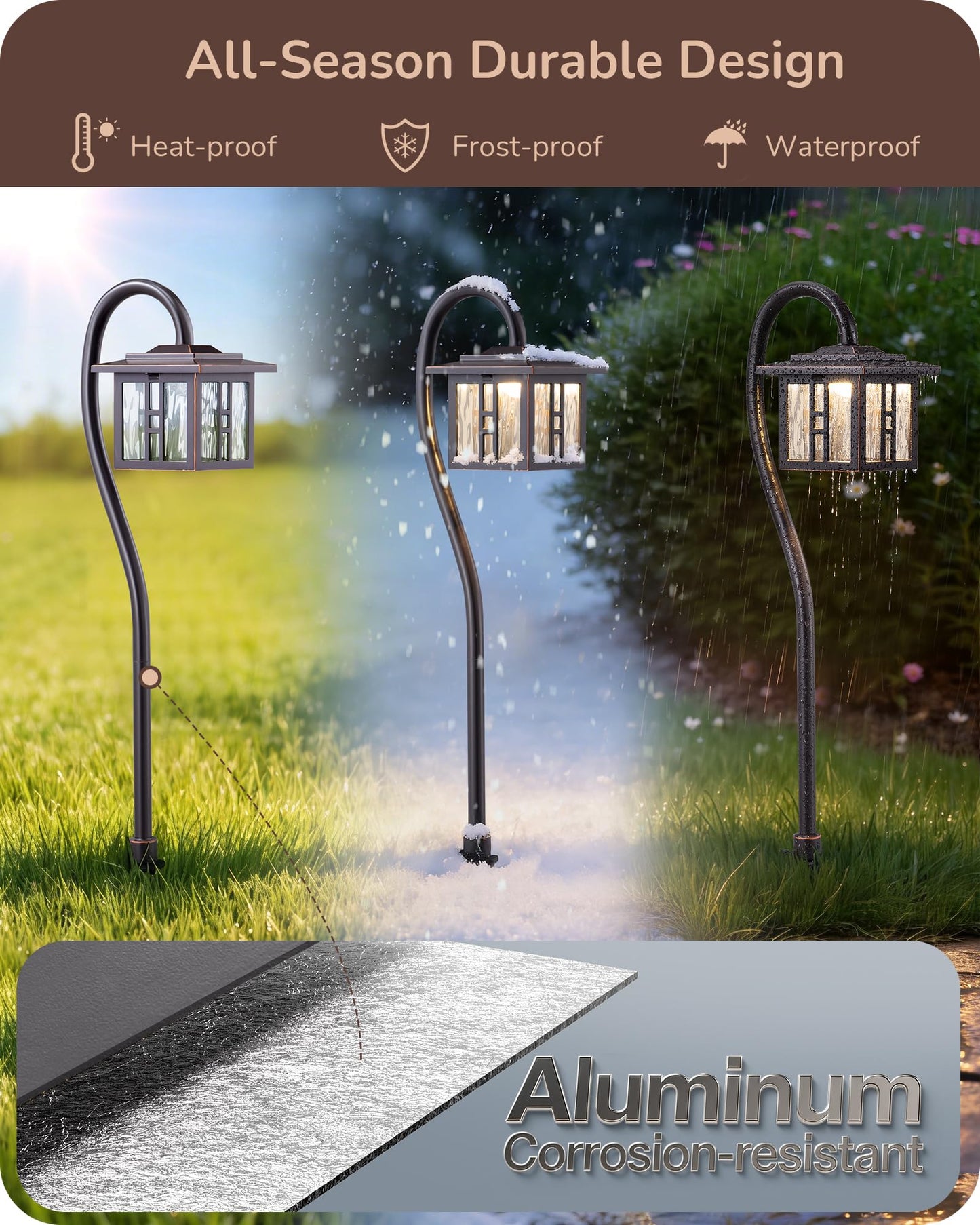 EDISHINE Low Voltage Landscape Lighting, 3W 185LM Oil-Rubbed Bronze Outdoor Landscape Path Lights, Low Voltage Pathway Lights for Garden Driveway, Die-Cast Aluminum, 50,000H, 6-Pack