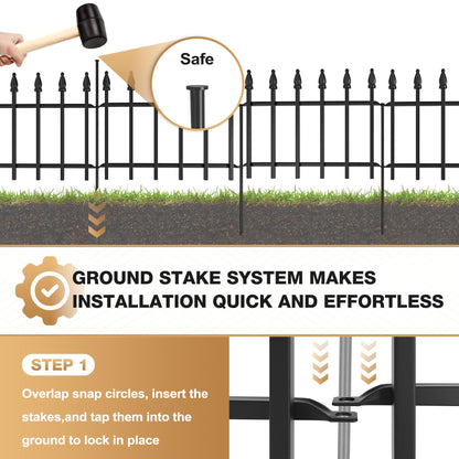 LATIHUUM Decorative Garden Fence 10ft (L) x 19in (H) - 7 Panels Heavy Duty Garden Fencing Animal Barrier Rustproof Metal Fence Border for Outdoor Yard & Flower Bed Decor