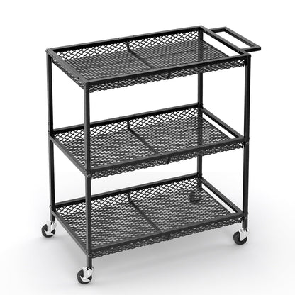 3 Tier Rolling Utility Kitchen Cart, Heavy Duty Wire Rolling Cart on Wheels, Commercial Metal Serving Carts with Handle, Kitchen Island Plant Shelf Food Storage Trolley for Laundry, Office, Garage