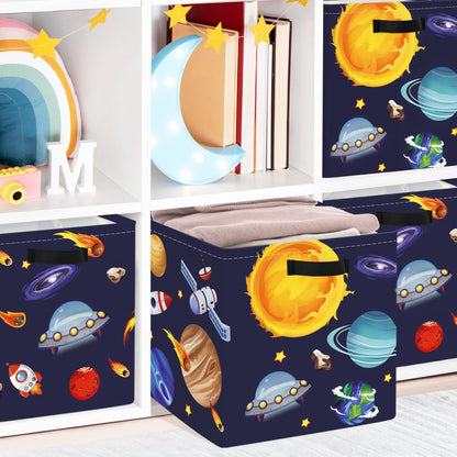 Clastyle 3 pcs Cosmic Space Cube Storage Unit Boxes Stars Kallax Box for Shelves Parents Storage Baskets for Book Clothes Toy Organizer, Solar System, 11.8x11.8x11.8 in
