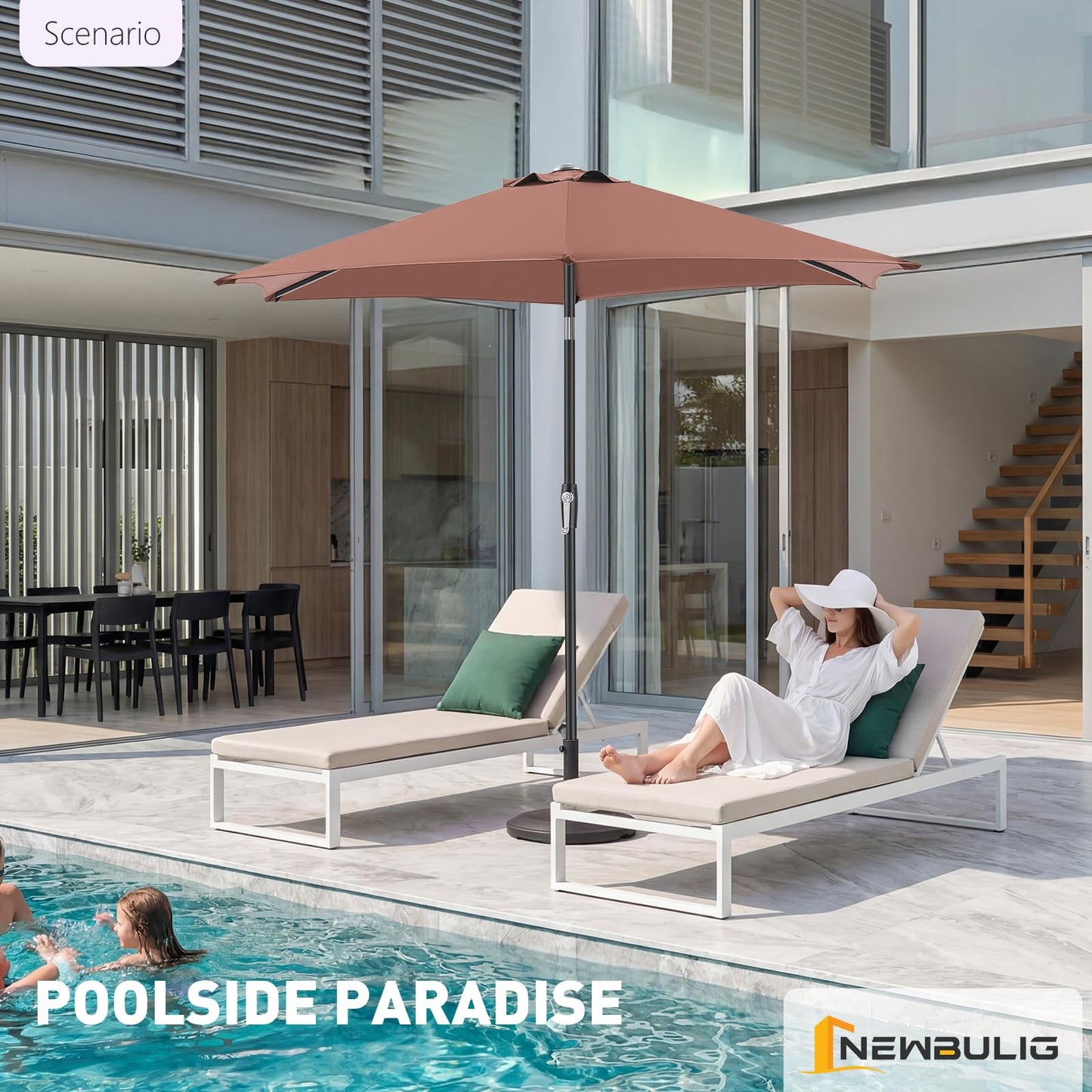 NEWBULIG 7.5FT Patio Umbrella, Outdoor Table Umbrellas with Push Button Tilt and Crank, 6 Sturdy Ribs, Waterproof, UV Protection and Fade Resistant, for Pool, Garden, Market, Backyard
