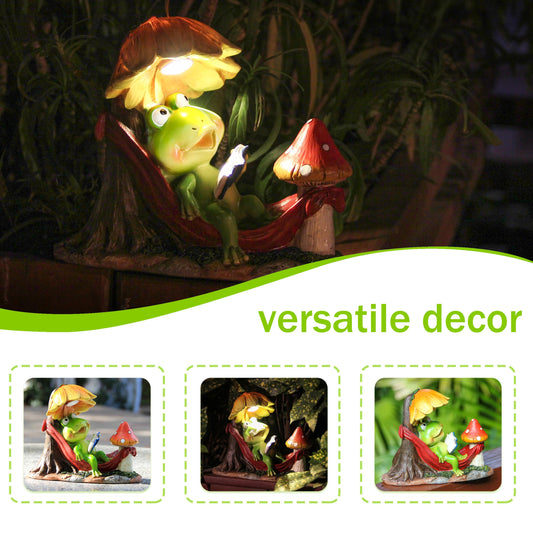 Leekung Solar Frog Garden Decor,Frog Statue with Solar Light for Outdoor Decorations,Reading Frog Figurine Garden Statues for Outside,Patio, Balcony, Yard, Lawn,Spring Decor Gifts for Women