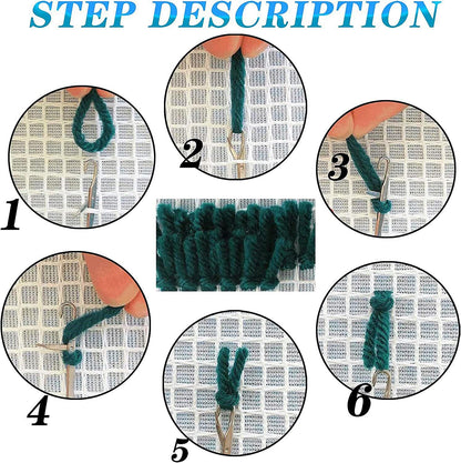 Latch Hook Rug Kit for Adults Green and White Monstera DIY Carpet Cushion with Printed Canvas Crochet Yarn Craft Hook and Latch Tapestry for Home Decoration Pets Warm Pads 52x38cm(1)