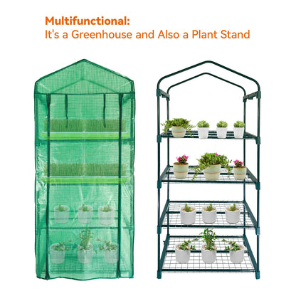Mini Greenhouse for Outdoor Indoor,4 Tier Small Portable Green Houses with Improved PE Cover,Roll-up Zipper Warm House,Grow House for Seedling and Plant Growing (64x27x20inch),Green