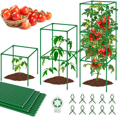 WLLEYAY 3 Pack Tomato Cages, Square Tomato Plant Stakes Support Cages Trellis, 50 * 17 * 17in Heavy Duty Steel Plant Tower Stakes Cucumber Trellis for Garden Climbing Vegetables Flowers Fruits, Bold