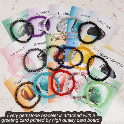 BROCC 16PCS Natural Healing Crystal Bracelets for Women Men,6mm Round Beads Gemstones Stretch Bracelet Jewelry, Healing Crystal Stone Bracelets Gifts Set