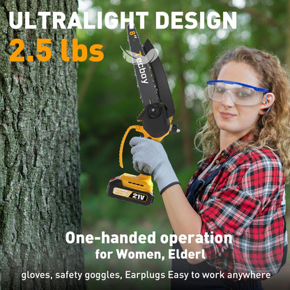 8 Inch Mini Electric Chainsaw Cordless, 6 Inch Portable Chain Saw for Makita 18V Battery Powered Saws Small HandHeld Saw with 2 Batteries Yard Tool Tree Trimming Wood Cutting Gifts Men Dad(GoldYellow)