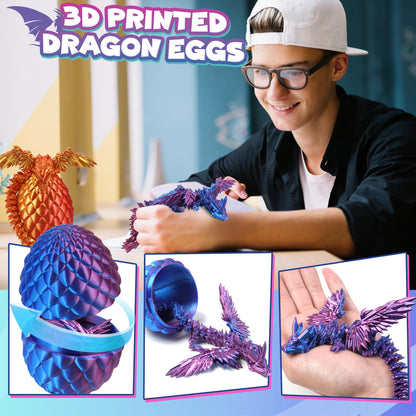 4PC Large 8.2" 3D Printed Dragon Eggs for Kids, Fidget Classroom Treasure Prize for Boy Girl Office Desk Decor for Adult Animals Dinosaur with Wings Travel Toys Easter Basket Stuffers Gifts for Teen
