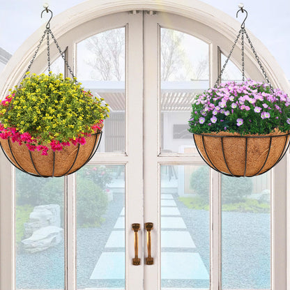 HKZ Hanging Basket Planter Plants Outdoor - 4 Pack 12 Inch Metal Hanging Planter with Coco Liners, Chain Hook Hanging Flower Pots for Indoor Outdoor Garden Porch Decoration