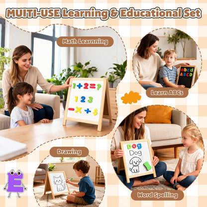 GINMIC Magnetic Letters and Numbers with Magnet Board, Alphabet ABC Magnets, Learning & Educational Toys - Uppercase Lowercase Math Symbols with Magnetic Whiteboard Chalkboard for Toddlers Kids