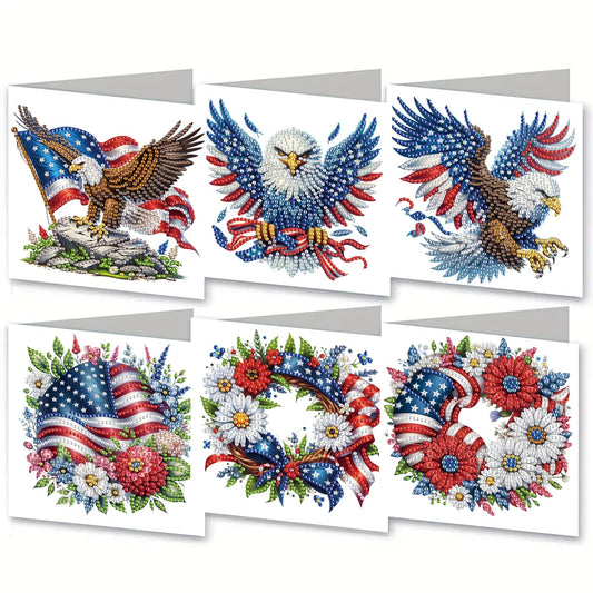 NanBaDa 6-Piece Independence Day Diamond Painting Greeting Card Set - Handmade Holidays and Greetings Craft Cards with Envelopes - Suitable for Casual and Stress Relieving Home Decoration Gifts