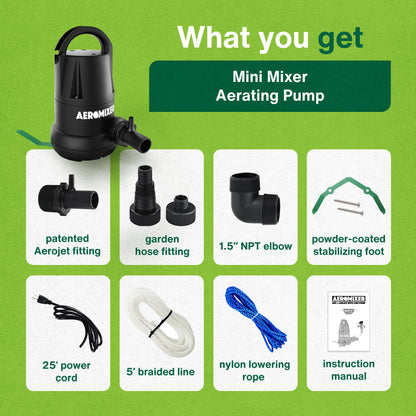 Aeromixer MINI 1/4 HP Submersible Mixing + Aerating Pump - Submersible Water Pump for Nutrient Mixing and Aerating, Electric Garden Water Pumps, Heavy Duty Outdoor Pumps for Farming and Gardening