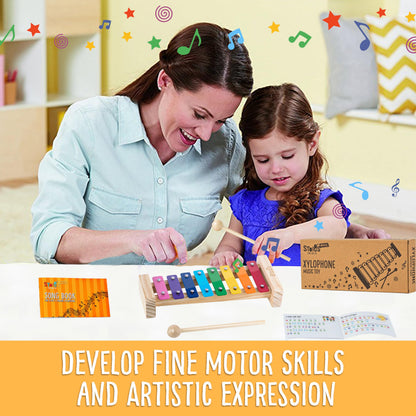 Stoie's Wooden Xylophone for Kids and Toddlers, Kid-Friendly Design, 8 Notes of Rainbow Color, Tuned C-Key Xylophone with Mallets and Music Songbook, Kids Musical Instrument Educational Montessori Toy