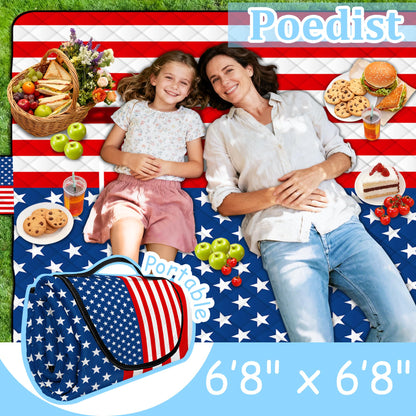 Poedist Extra Large Patriotic Picnic Blanket Waterproof,80"x 80"Foldable Machine Washable Beach Blanket,Outdoor Blanket for 6-8 Adults,Suitable for Indoor Crawling,Park Beach,Camping,Hiking,Travel