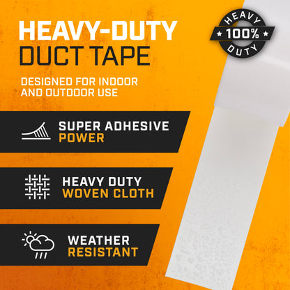 Lockport Duct Tape Heavy Duty Waterproof,20 Yards x 2 Inch,Strong Adhesive Roll for Indoor & Outdoor Repair,No Residue,Tear by Hand - Duct Tape Bulk Value (White, 6-Pack)