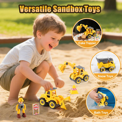 LUDILO Toddler Kids Toys Boys 3-5: Mini DIY Assembly Stem Learning Educational Building Toy Cars with Electric Drill Sandbox Beach Construction Toy Trucks, 2 3 4 5 Year Old Boy Toys Birthday Gift Xmas