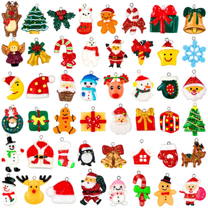 Thuodo 48PCS Mini Resin Christmas Ornaments Set, Tiny Hanging Decorations with String for Christmas Tree Decor