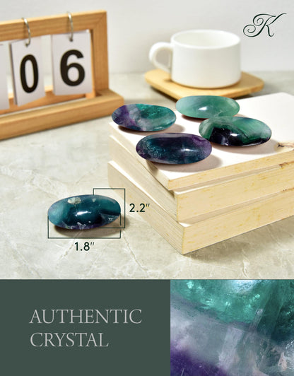 KALIFANO Palm Stone with Healing & Calming Effects - AAA+ Grade High Energy Worry Stone with Information Card - Reiki Crystal Used for Courage (Family Owned and Operated) (Fluorite)