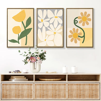 3Pcs Large Framed Botanical Canvas Wall Art, Modern Neutral Plant Abstract Canvas Prints, Minimalist Nature Wall Decor, Large Wall Art for Living Room Bedroom Office Farmhouse Decor 16 * 24in