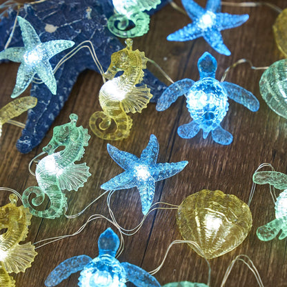 Belniak Nautical Theme Ocean Décor Beach Decorative String Lights Outdoor Seahorse Sea Turtle Starfish Shell Cute Marine Life Novelty Night Lights 30LED 10ft Battery Operated