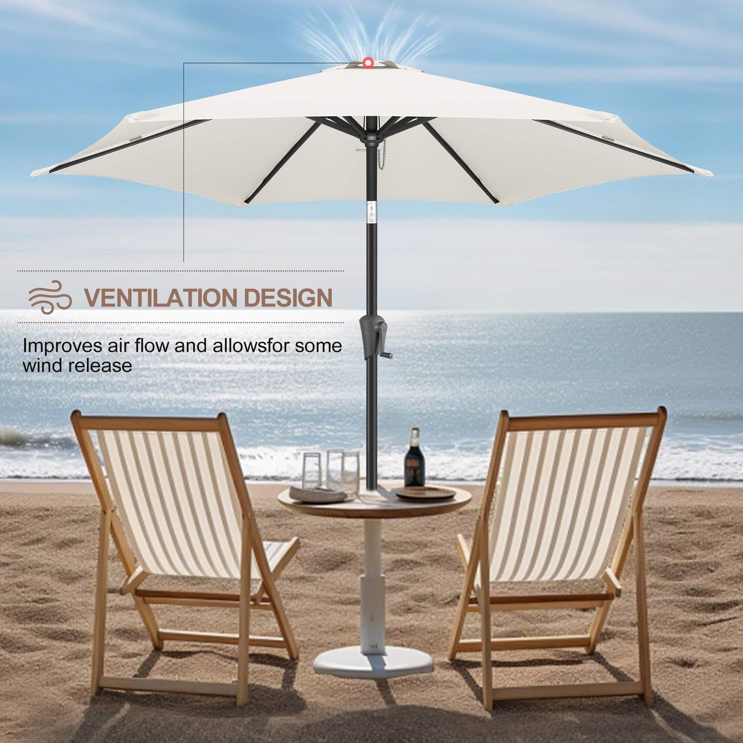 FLAME&SHADE 7.5ft Patio Umbrella - Outdoor Umbrella with Push Button Tilt and Crank for UV Protection, Table Market Umbrella for Garden, Deck, Backyard, Pool and Beach(Ivory)