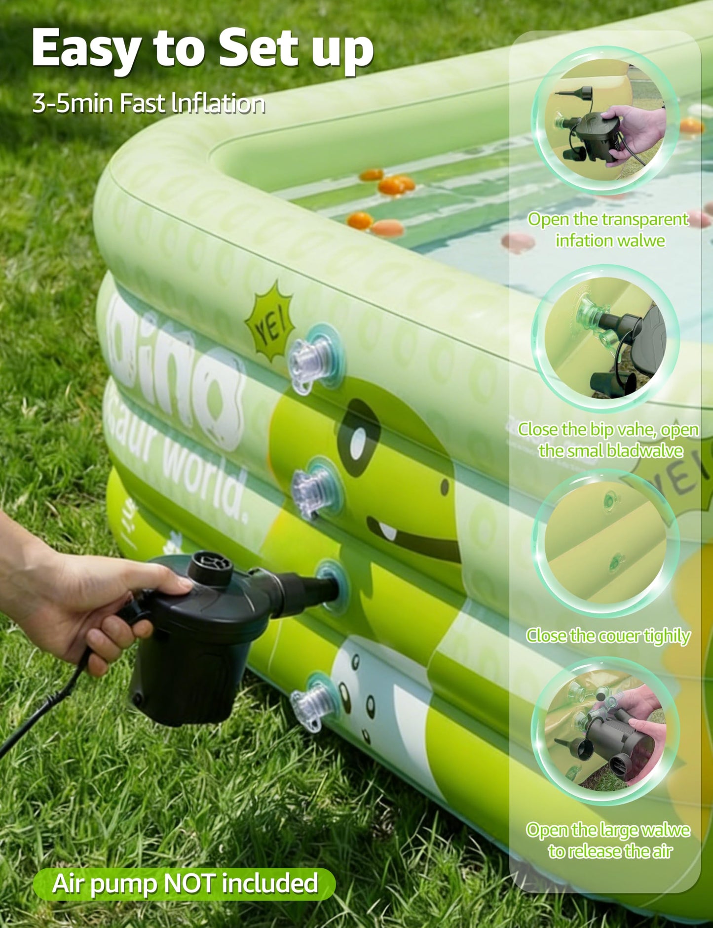 120" Large Inflatable Pool for Kids with Removable Canopy, 4-Layer Blow up Pool, 0.32mm Heavy Duty PVC, Family Durable Swimming Pool for Adults Pets Backyard Summer Green
