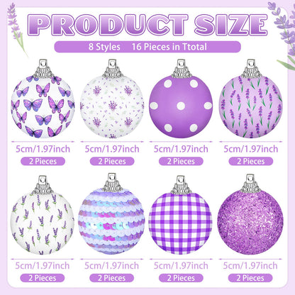 Zeyune 16 Pcs 1.97 Inch Spring Ornaments for Small Tree Lavender Butterfly Tree Decorations Summer Purple Glitter Sequin Balls Hanging Decor for Holiday Party Favors