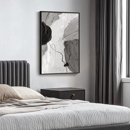Framed Black and White Abstract Canvas Wall Art, Large Modern Art Prints Paintings Artwork for Walls, Minimalist Gray Pictures for Living Room Bedroom Dining Room Office Bathroom Wall Decor 24x36 In