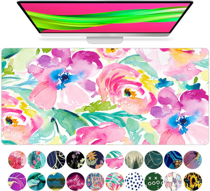 French KOKO Large Mouse Pad Desk Mat Desk Pad Keyboard School Essentials Office Decor Big Extended Laptop Protector Computer Accessories Pretty Mousepad Women Girls Pink Flowers XL Gift