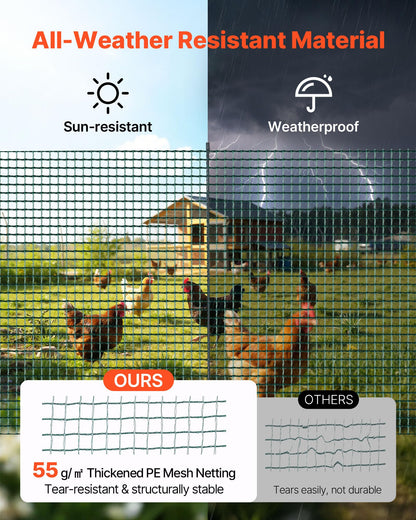 VEVOR Temporary Fence with Posts, 3 x 98.4 FT Plastic Mesh Fencing, Garden Safety Fences Netting with Double-Spike Stakes & Guy Ropes, Temporary Fence for Dogs, Chickens, Plants, Outdoor Yards