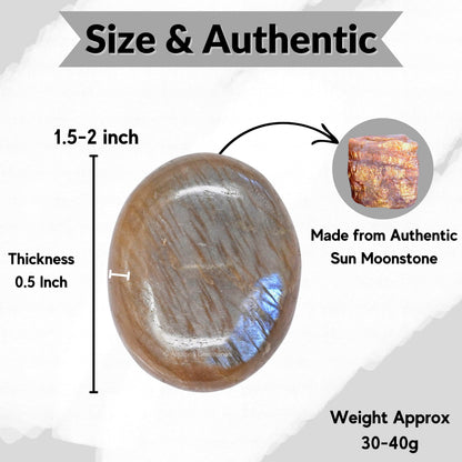 Amazing Gemstone Sun Moonstone Crystals and Healing Stones - Large Palm Stone Crystals Piedra - Crystal for Good Luck, Balanced Positive Energy, Meditation - Unique Stocking Stuffers, Gifts for Women