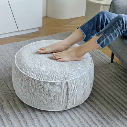weruisi Inflatable Pouf Ottoman, 21x10 Inches Stuffed Chenille Ottoman with Inflatable PVC Liner, Foot Rest with Portable Handle, Round Floor Pillow for Living Room, Bedroom, Kids Room