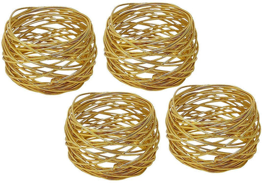 ARN Crafts Golden Round Mesh Napkin Rings- for Weddings Dinner Parties or Every Day Use (Gold Mesh Napkin Rings- Set 12)
