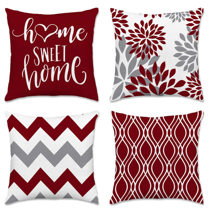 Hexagram Geometric Burgundy Pillow Covers 18x18 Set of 4, Decorative Outdoor Boho Modern Throw Pillow Covers, Home Sweet Home Farmhouse Cushion Case for Couch Sofa Bedroom Indoor Decor(No Insert)