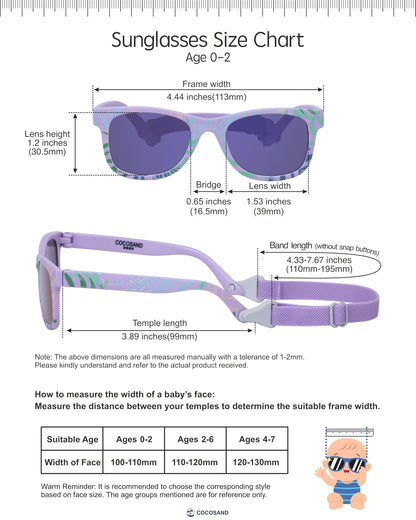 COCOSAND Flexible Polarized Baby Sunglasses with Strap UV Protection for Toddler Infant Newborn Girl Boy Age 0-24 Months, Matte Purple with Leaf Print