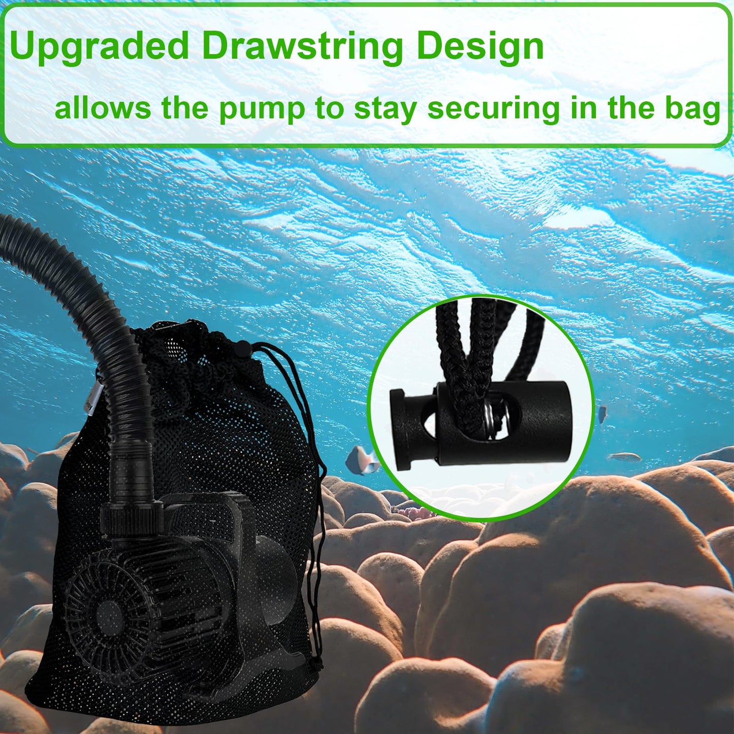 Large Pond Pump Filter Bags 2 Pcs 24" x 26", Drawstring Submersible Water Pump Barrier Bag, Black Mesh Media Bags, Pond Pump Covers for Aquarium, Swimming Pool, Outdoor Fountain.