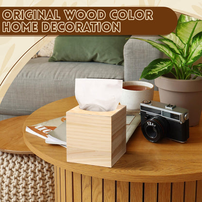 Wonderjune 6 Pcs Wood Tissue Box Cover for DIY Unfinished Wood Box Custom Design Square Wooden Tissue Cover Holder with Flip Opening Top for Arts Crafts Bathroom Decor Home Decor