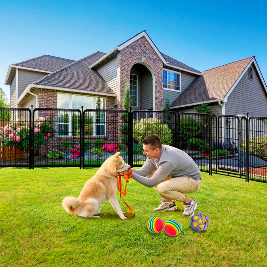 Explovehike Garden Fencing 36 Inch High, 8 Panels Total 17.7 Ft(L) Wide Door Low Threshold Dog Fence, Black Heavy Duty Garden Fence with Gate, Fencing for Garden Beds, Dog Fence Outdoor for Yard
