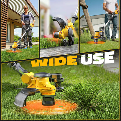 Cordless String Trimmer Compatible with Dewalt 20V (Tool Only), MtiolHig 3 IN 1 Weed Eater with Brushless Motor & Battery Level Display, Electric Weed Wacker/Edger Trimmer for Yard, w/ 18 Line, Yellow