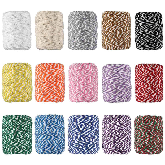 HULISEN Colorful Bakers Twine, 15 Rolls 2mm 3 Strands Cotton String for Cooking, Artworks, DIY Crafts, Plant Hanger and Embellishments, Festive Twine for Gift Wrapping (Each 164 Feet)