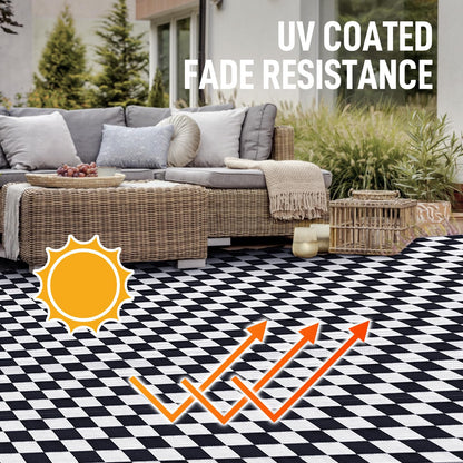 GOTGELIF Black and White Classic Checkerboard Outdoor Area Rug 9x18FT, Reversible & Water-Resistance & Portable Plastic Straw Rug for RV Trips, Picnic, Camping, Outdoor, Garden, Patio
