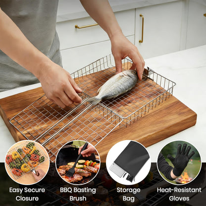 Clheatky 16 PCS Stainless Steel Grill Basket Set, Complete BBQ Grill Accessories for Shrimp, Vegetables & Fish, Portable Grill Basket with Oil Sprayer, Ideal Grilling Gifts for Men Dad Husband