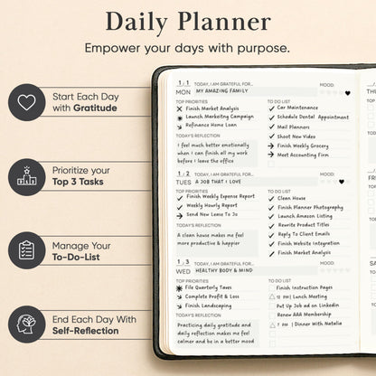 Mantra Planner 2026 Planner, Daily Journal & Gratitude Journal All-In-One with To Do List, Self Care Prompts & Habit Tracker - 7 x 10 - Black