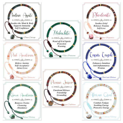 WAINIS 8Pcs Inspirational Gifts Bracelets for Women Natural Stone Crystal Healing Beaded Bracelets Adjustable Spiritual Protective Stones Beads Bracelets for Women Friends Sister